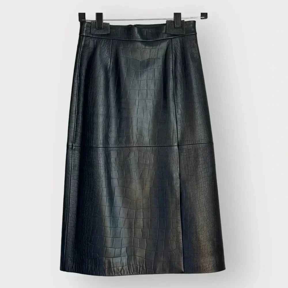 HUGO BOSS Women's Leather Pencil Skirt Leather Skirt Black Model Seminca Neu Sz0